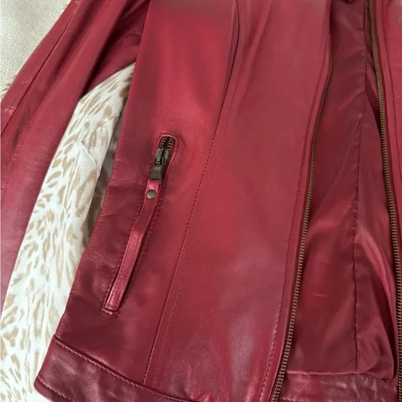 Vera Pelle Red Leather Jacket with Stand-Up Collar size 40 - Picture 5 of 9